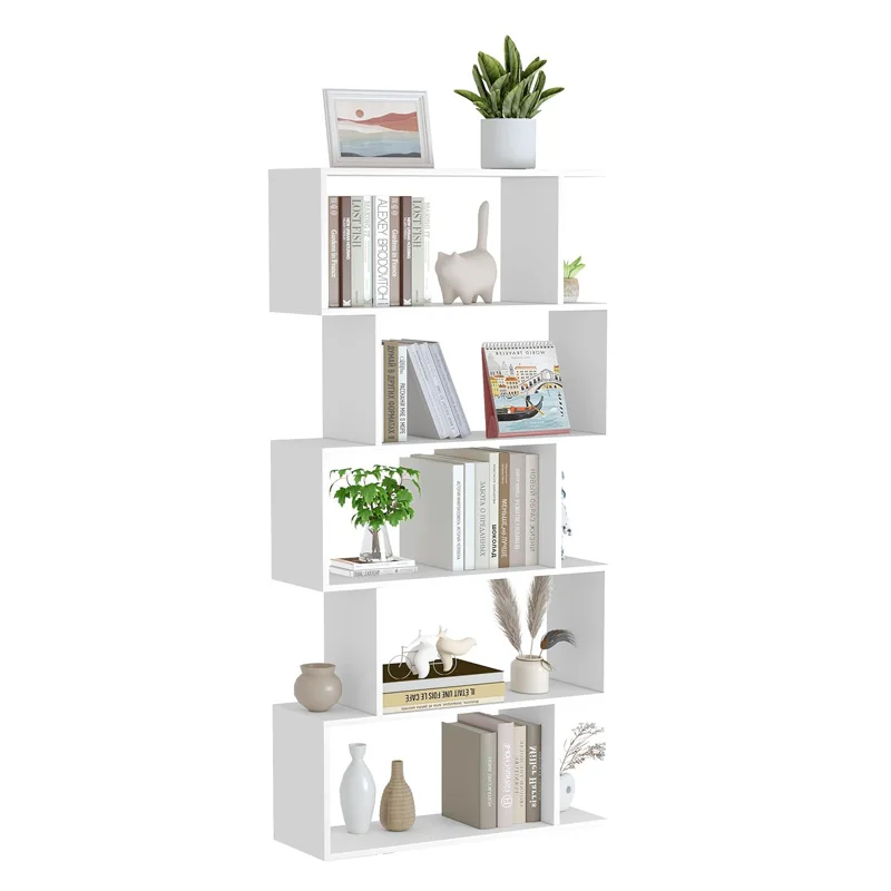 Bookshelf 5 Level Geometric Bookcase Bedroom Modern Wood Decor Display Bookcase Bookcase Home Office