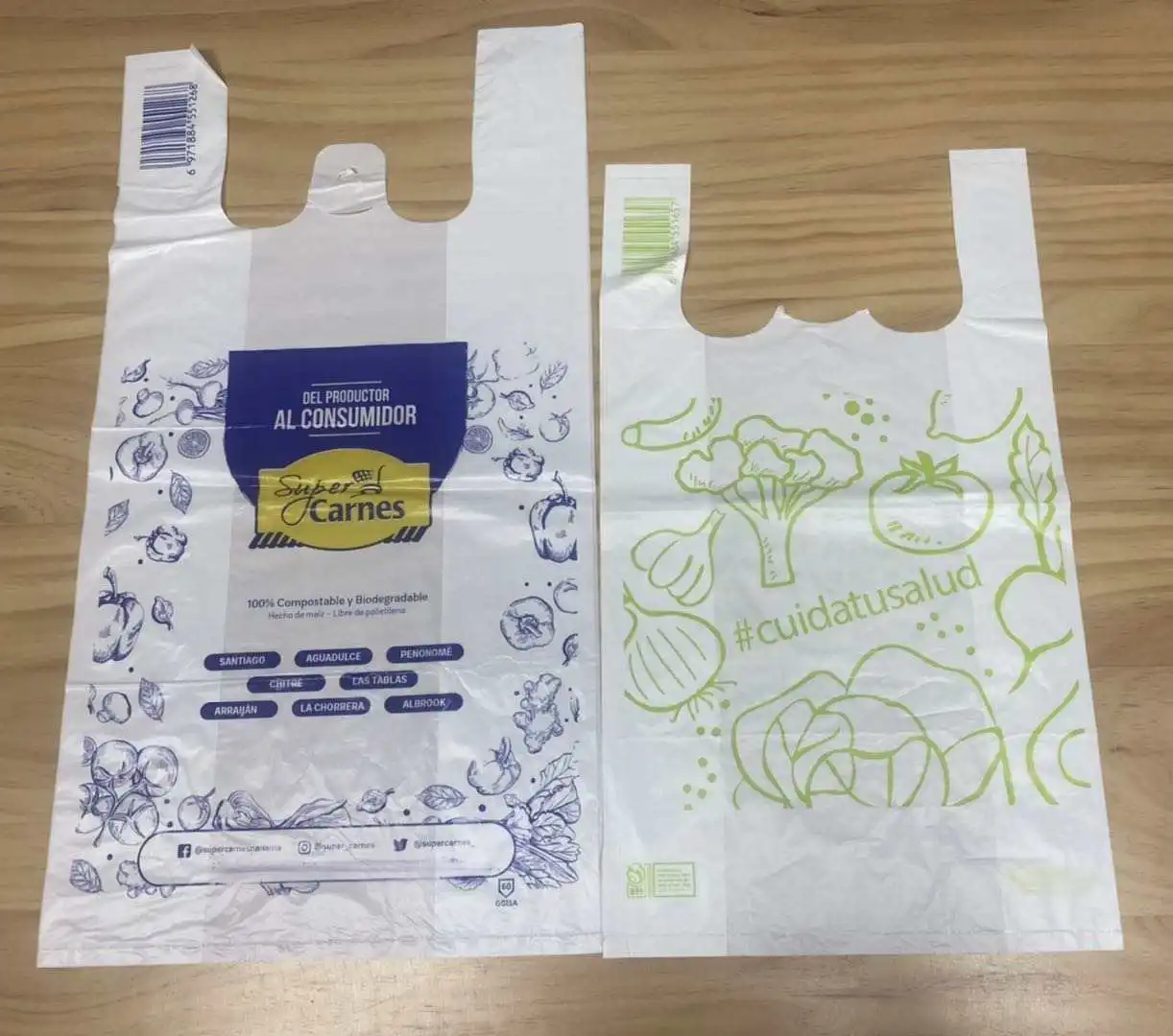 Factory Custom Logo 100% Biodegradable Compost Pla+Pbat+Corns Supermarket Die-Cut T-shirt Vest handle Shopping takeaway Bag