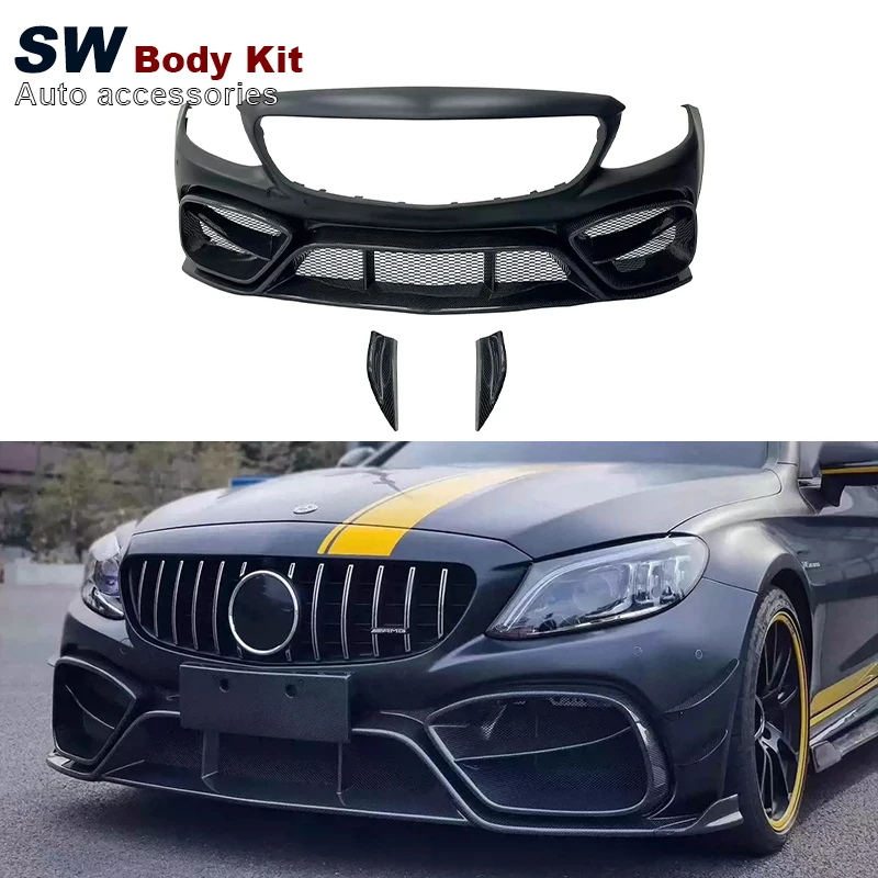 High Quality Carbon Fiber IMP Style Car Bumper For Mercedes-Benz W205 C63 C-Class Upgraded Front Bumper Facelift Auto Parts