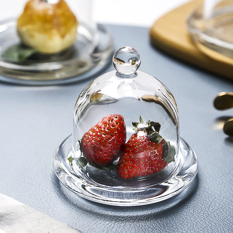 Mini Glass Cake Show Plate Breakfast Lemon Strawberry Fruit Bread Dessert Serving Tray With Cover Buffet Restaurant Tableware