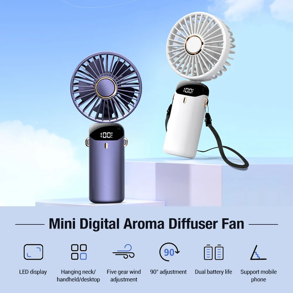 Portable Fan With LCD Display USB Wireless Mini Electric Fan USB Rechargeable Handheld Pocket Fans Folding Digital Display