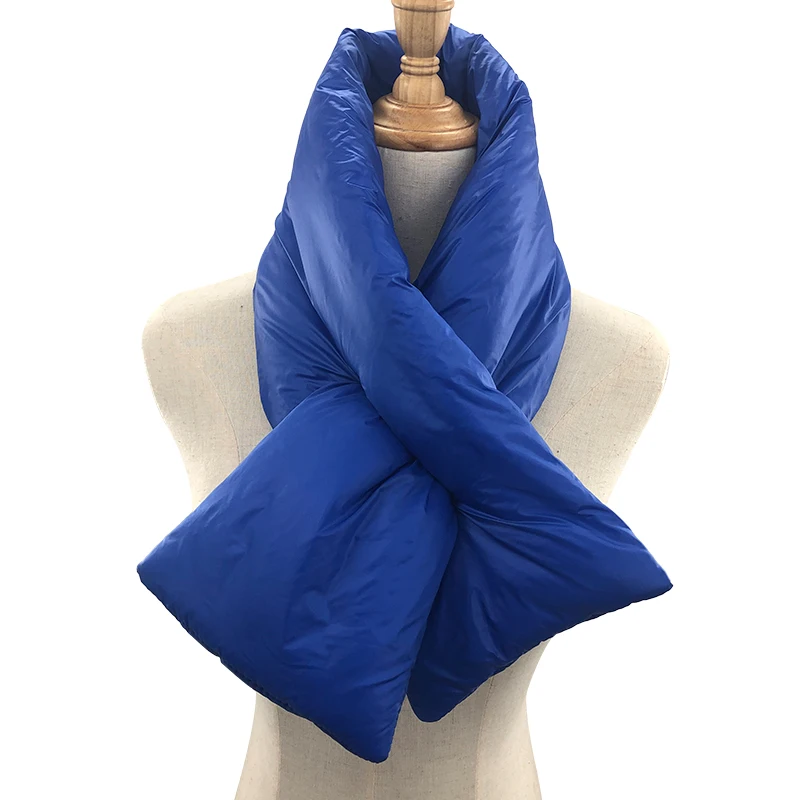 
Wholesale space cotton winter warm scarf inside down feather filled one-tone bright color scarf intersect puffer loop scarf 