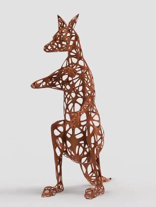 2022 New Design Outdoor Metal Art Life Size Openwork Stainless Steel Animal Sculpture Garden Hollow Out Kangaroo Statue
