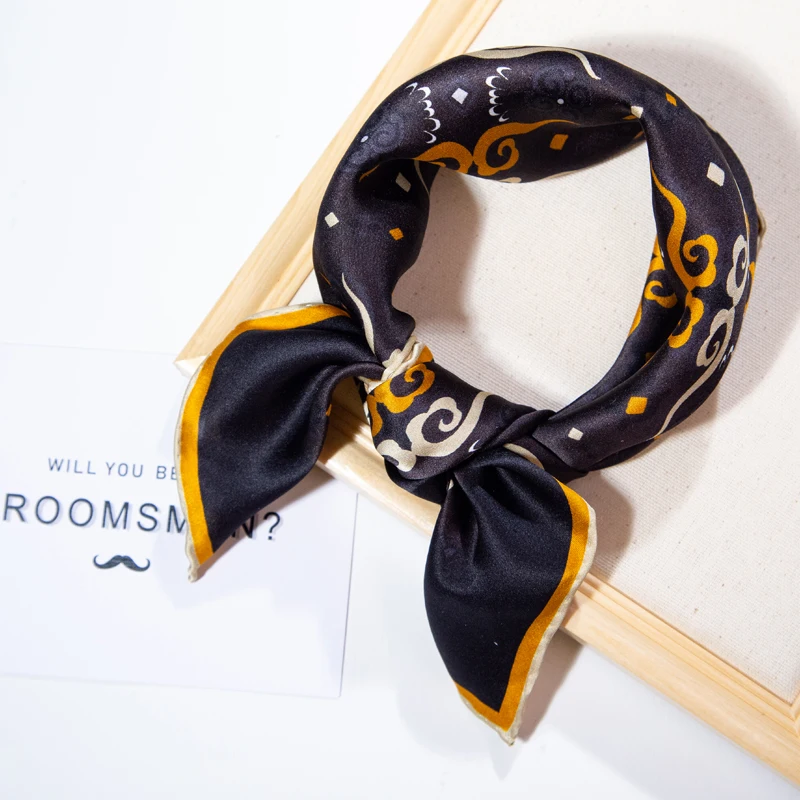 Custom Logo Print Head Neck Silk Scarves Women Luxury Brand Design