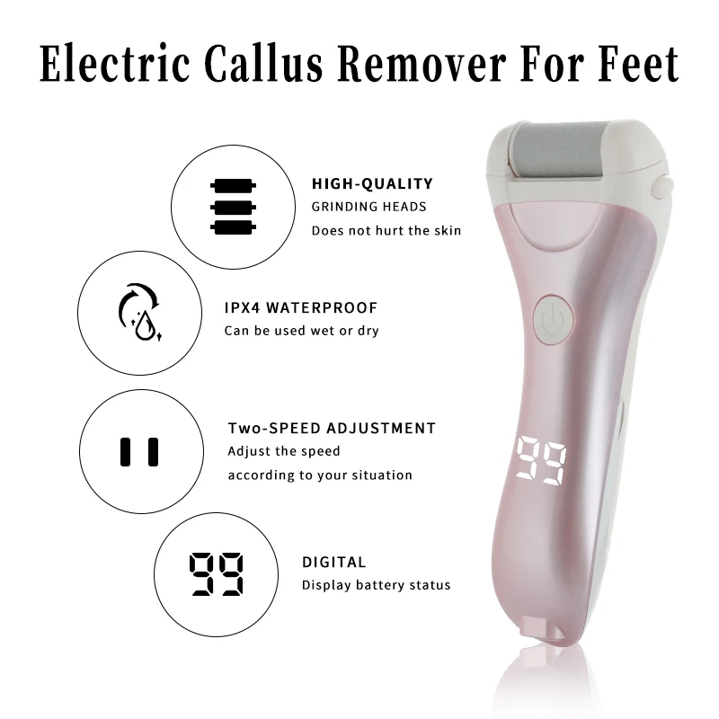 Wet and Dry Use IPX 4 Waterproof USB Charging Electric Foot Grinder Callus Remover