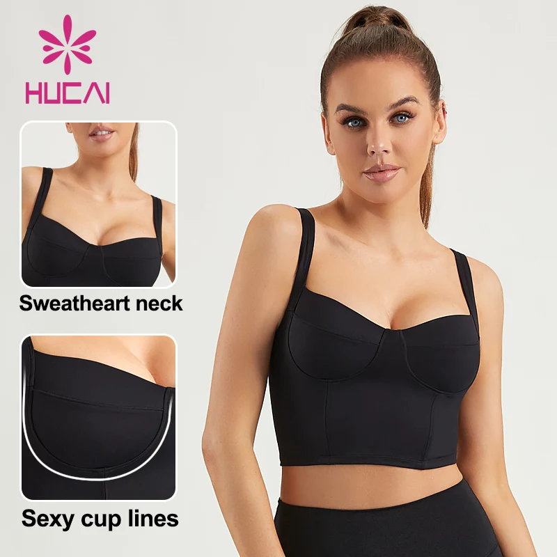 HUCAI OEM ODM sweatheart neck running workout fitness high impact cutting line crop top women Corset sports bra