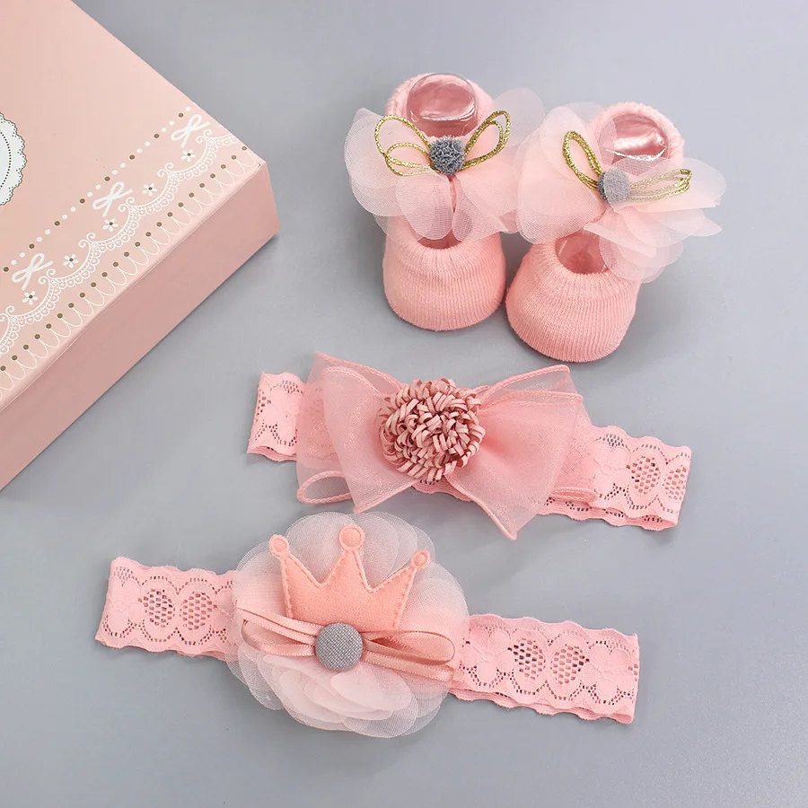 Korean baby hair band socks set baby bow hair band 100-day birthday gift party European and American newborn headband shoes set