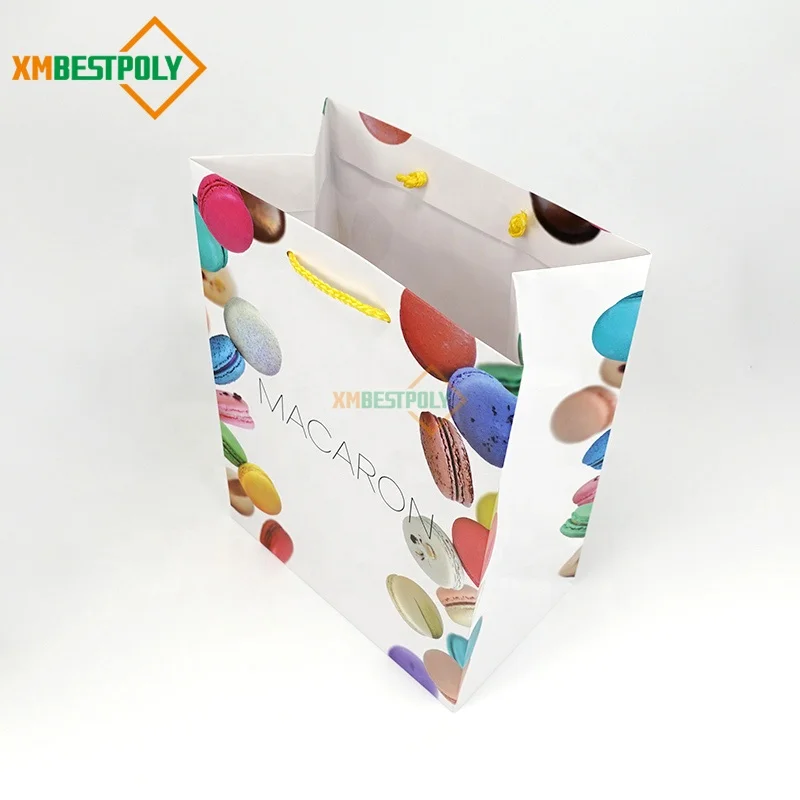 Custom Printed LOGO Recycled White Paper Shopping Bags With Handle For Food Gift Packaging Bag