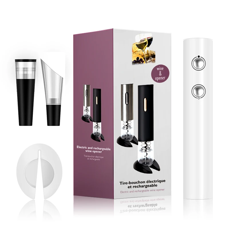 Best Price Custom Logo 4 pcs Electric Wine Bottle Opener Kit with Foil Cutter Vacuum Stopper
