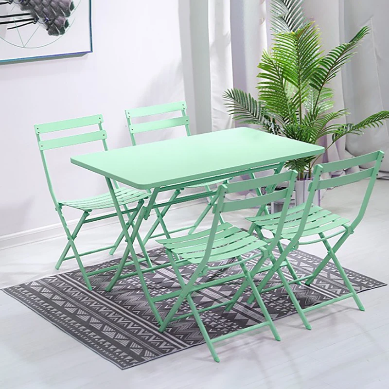 Table and chair combination balcony leisure small folding chair outdoor simple portable iron art backrest chair