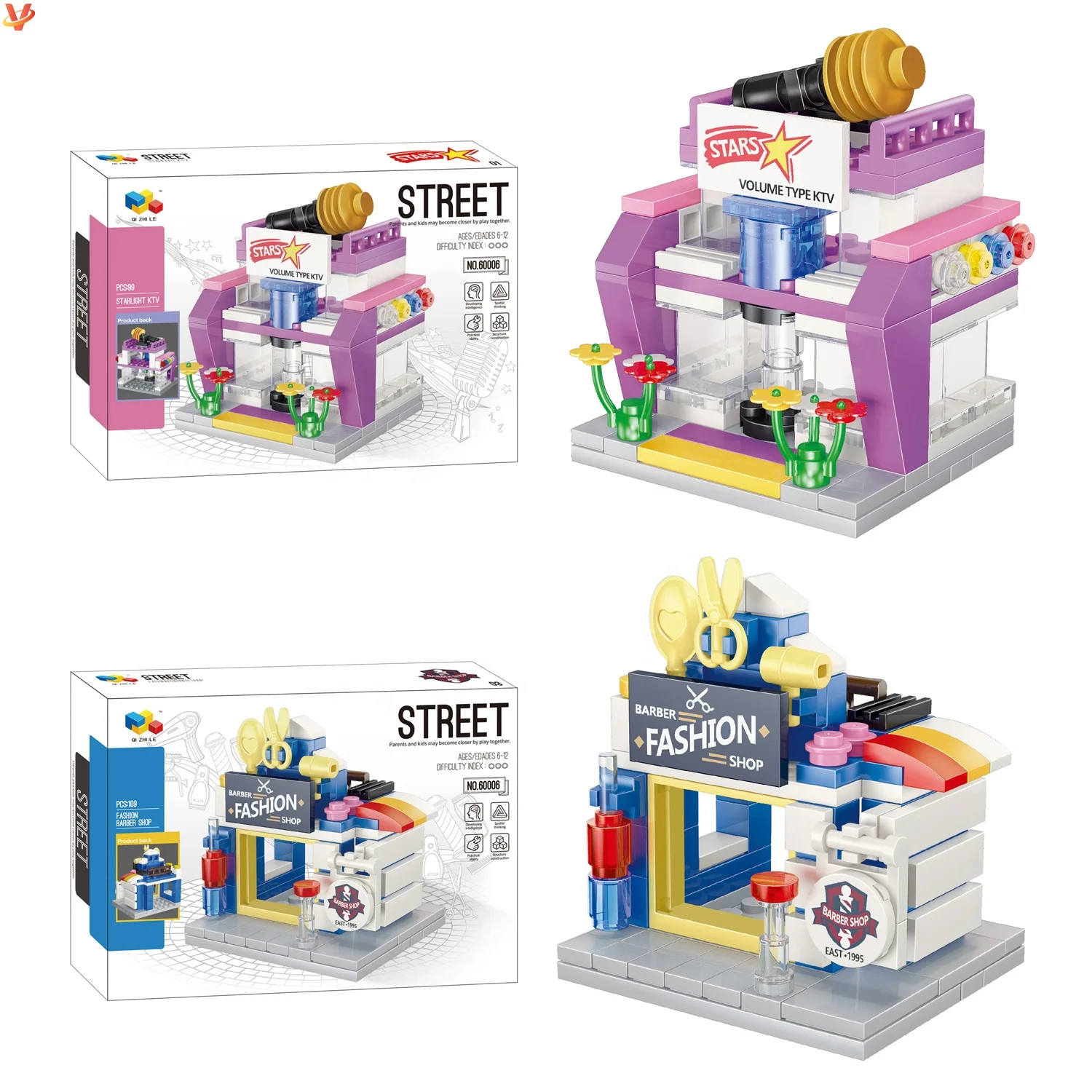 3D Ctiy Commercial Street Model View Building Brick Toy Magic Block Mini Architecture Model Construction Educational Girls Toys