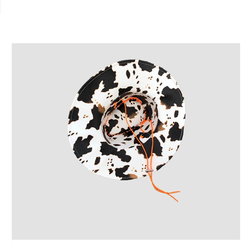  hot Wide Brim Faux Leather PU Black White cow pattern Travel Cap western buy Cowboy Hat for Women Spice Girl