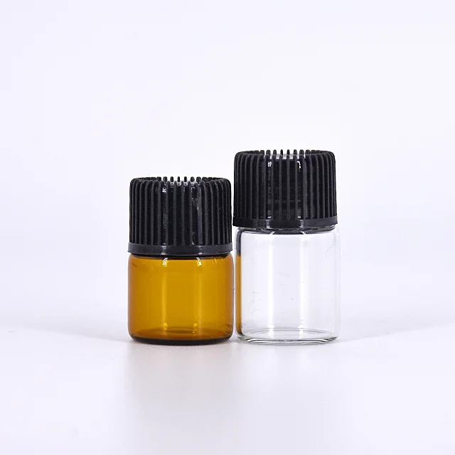 Custom 1 2 3 4 5 ounce empty round amber container Glass Pill Bottle with child proof cap