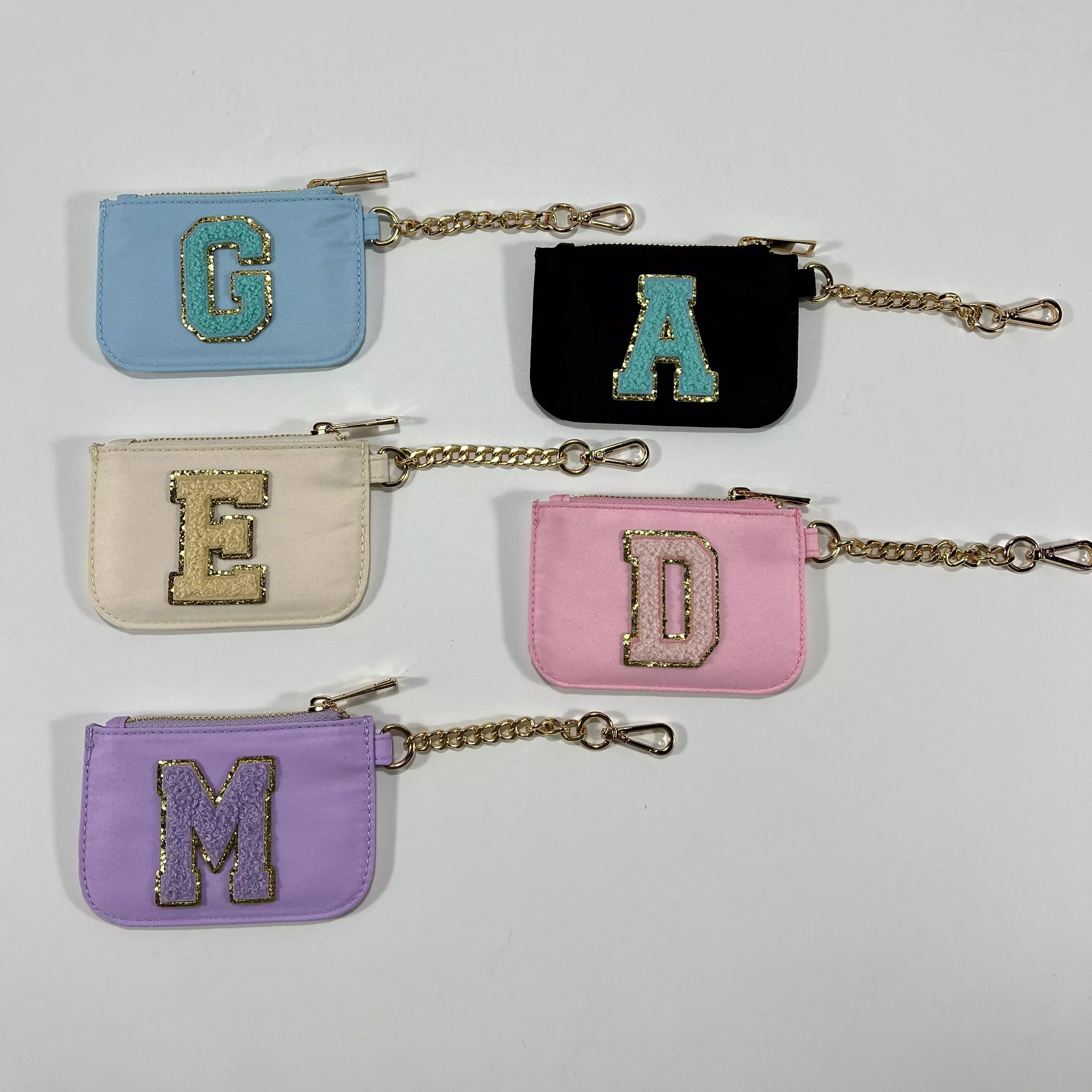 Custom logo keychain with wallet chenille patches small wallet keychain nylon mini zipper coin purse keychain