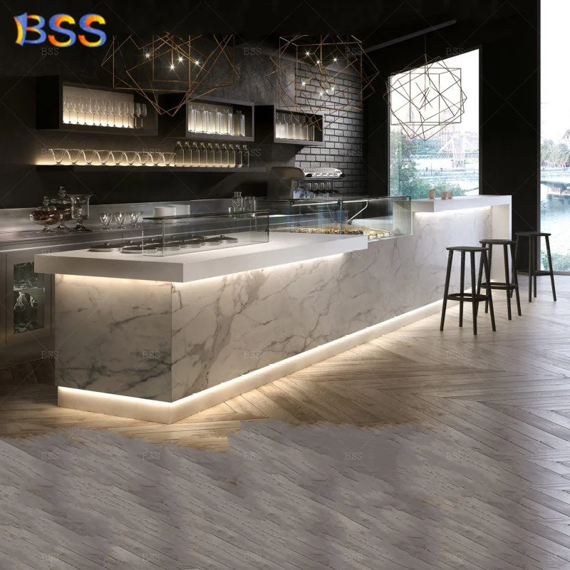 Restaurant Counter Bar Furniture Modern Design Artificial Stone Cafeteria Bar Counter