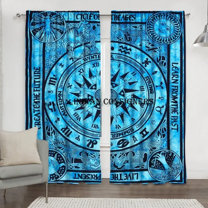 Wall Hanging Window Treatment Bohemian Handmade Multiple Color Cotton Fabric Cycle Of The Ages