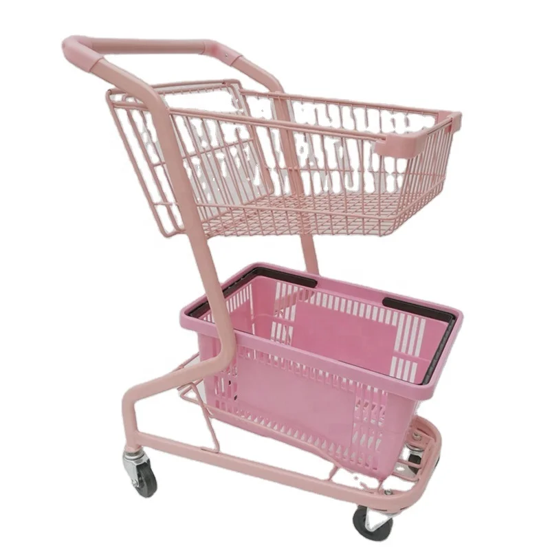 Manufacturer Hot Sale Zinc Plated two tier shopping cart supermarket shopping trolley