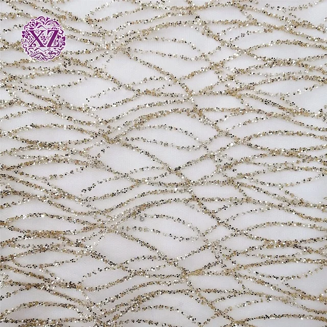 Wholesale ready goods polyester dubai embroidery gold glitter tulle fabric