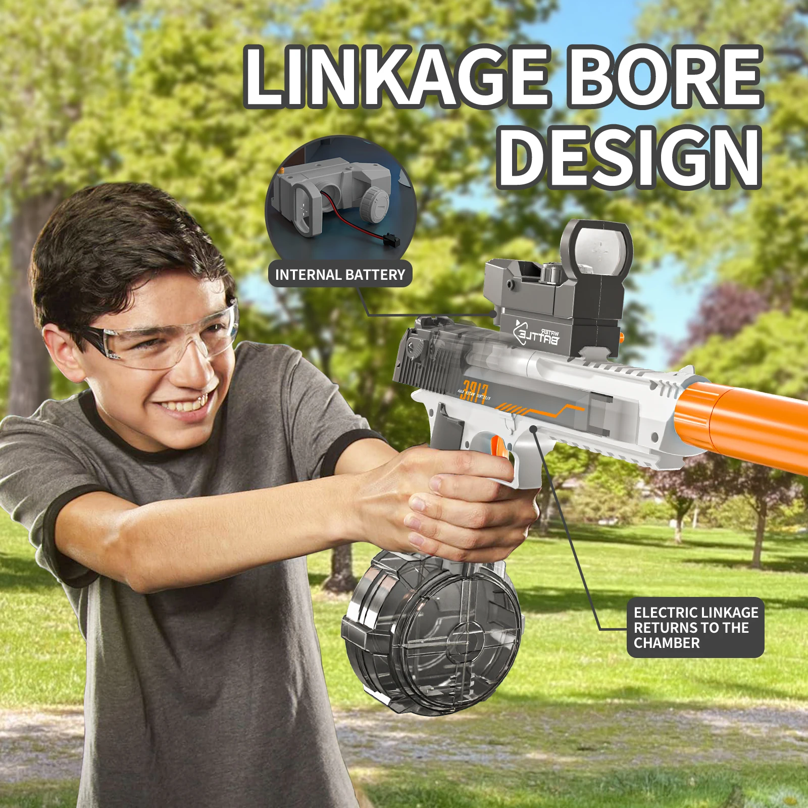 White Gray Electric Water Gun Desert Eagle Linkage 2024 Custom Summer Outdoor Beach Toys Water Gun Long Distance for Children