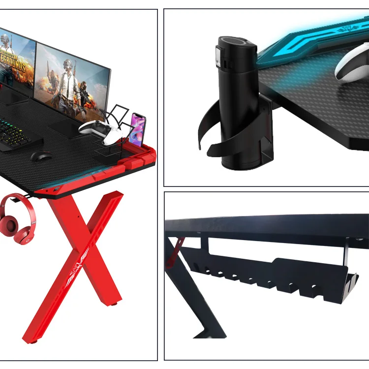 Factory Wholesale 120cm X-Shaped Red E-sports Gamer Gaming Desk With Led Custom Rgb Pc Computer Gaming Table