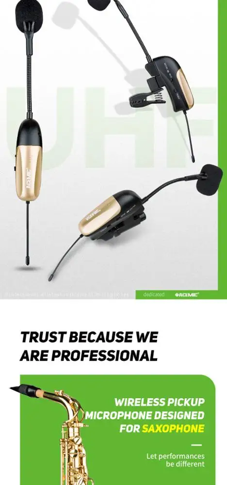 Professional dual channel wind instrument saxophone wireless microphone system