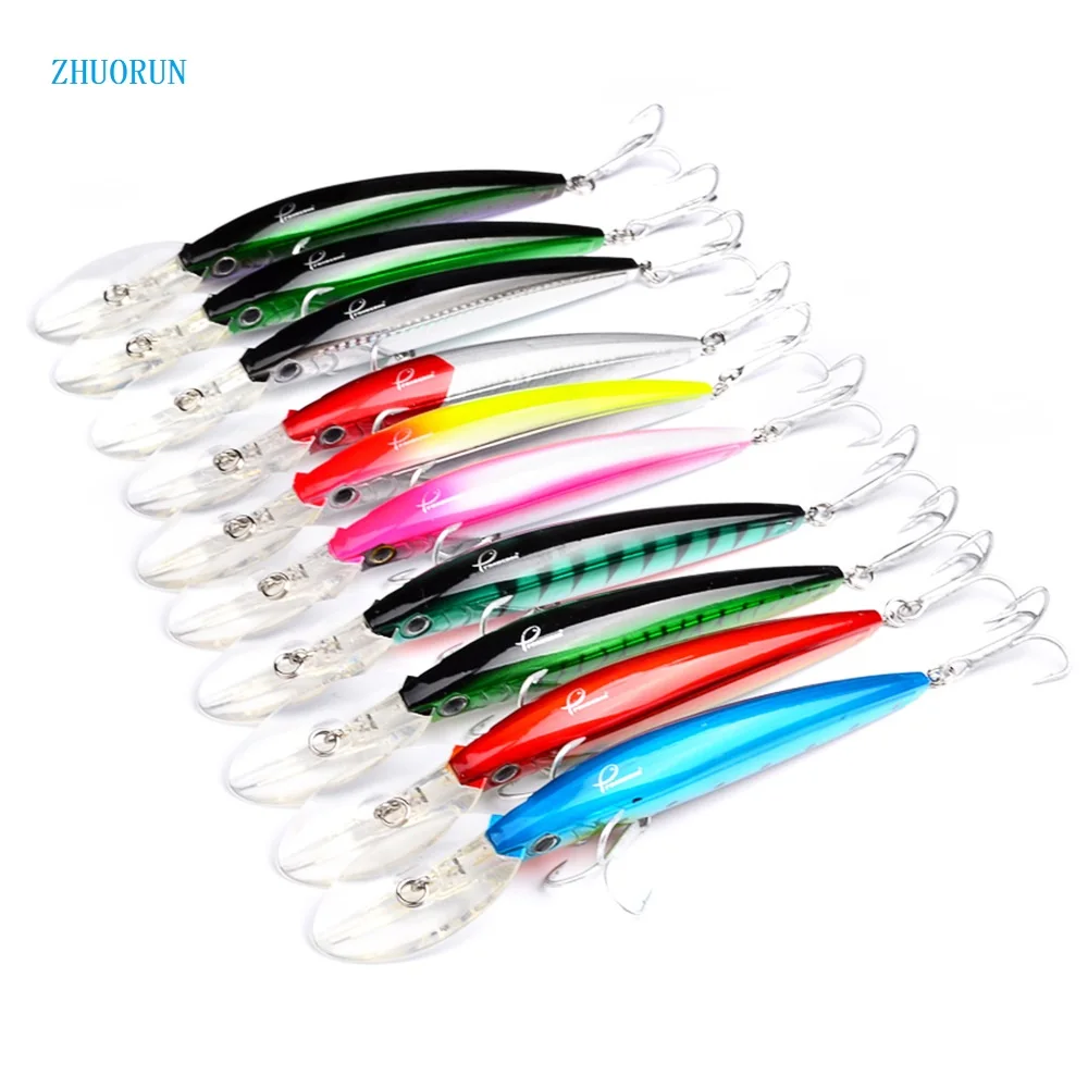 ZHUORUN Trolling Fishing Bait 27g 170mm Deep Diving Pesca Long Lip Fishing Lures 3D Eyes Minnow Lure For Trolling Lures Baits