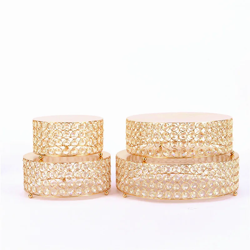 Luxury Round Gold Metal Birthday Dessert Stand Set Wedding Handmade Pearl Crystal Beads Gold Cake Stand