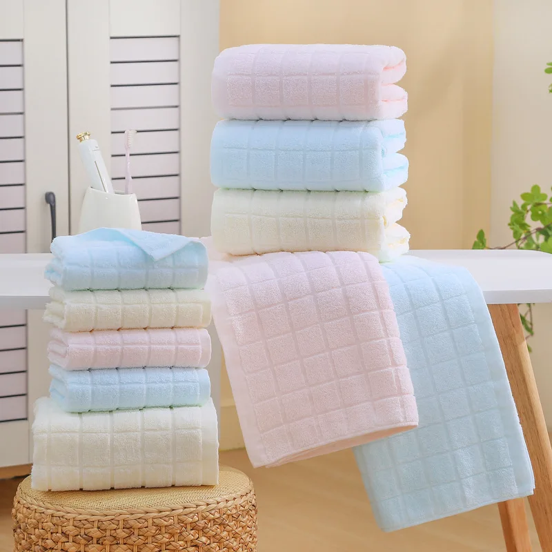 Luxury Soft Super Absorbent 100% Cotton Bath Towel Towel Plain Checkered Solid Color Face Towel For Home