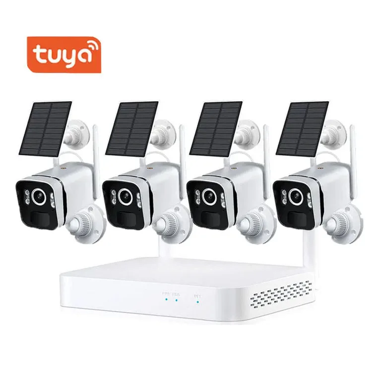 Wifi Solar Battery Powered Security Camera Systems Tuya Smart IP Outdoor Solar Cctv Camera System NVR
