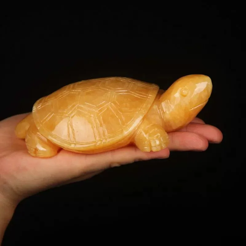 Natural Hand Carving Healing Stone Figurines Reiki Stones yellow Jade Crystal Turtle Statue For Gift Decoration