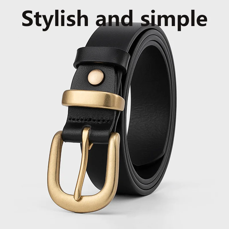 Hot selling new custom head layer cowhide simple copper pin buckle genuine leather ladies hundred matching trim belt