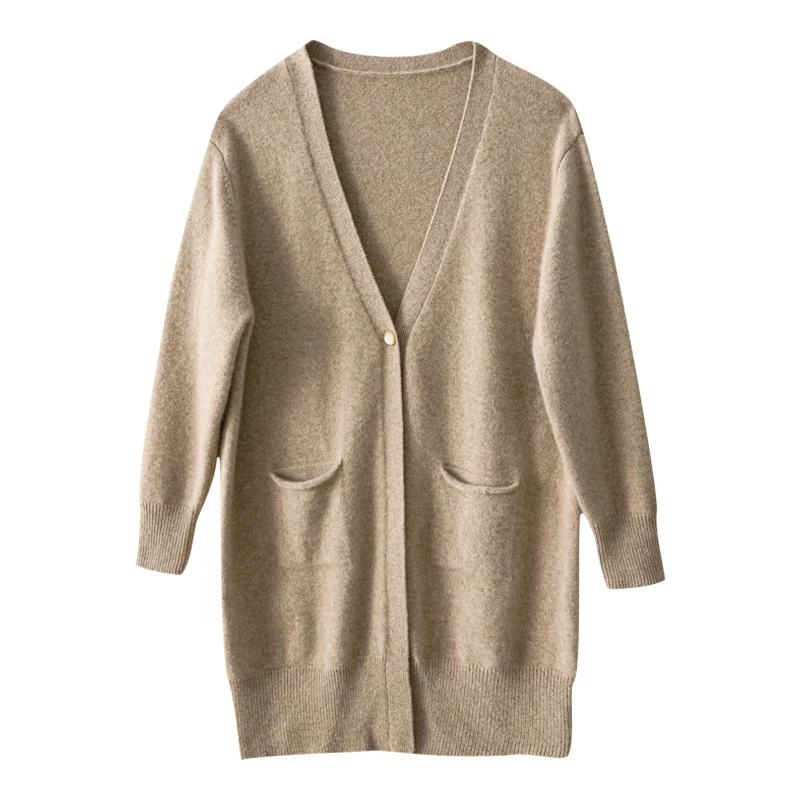 Women Cardigans 100% Cashmere Sweater Long Knitwears Ladies Solid Colors Winter Jumpers Factory Wholesale