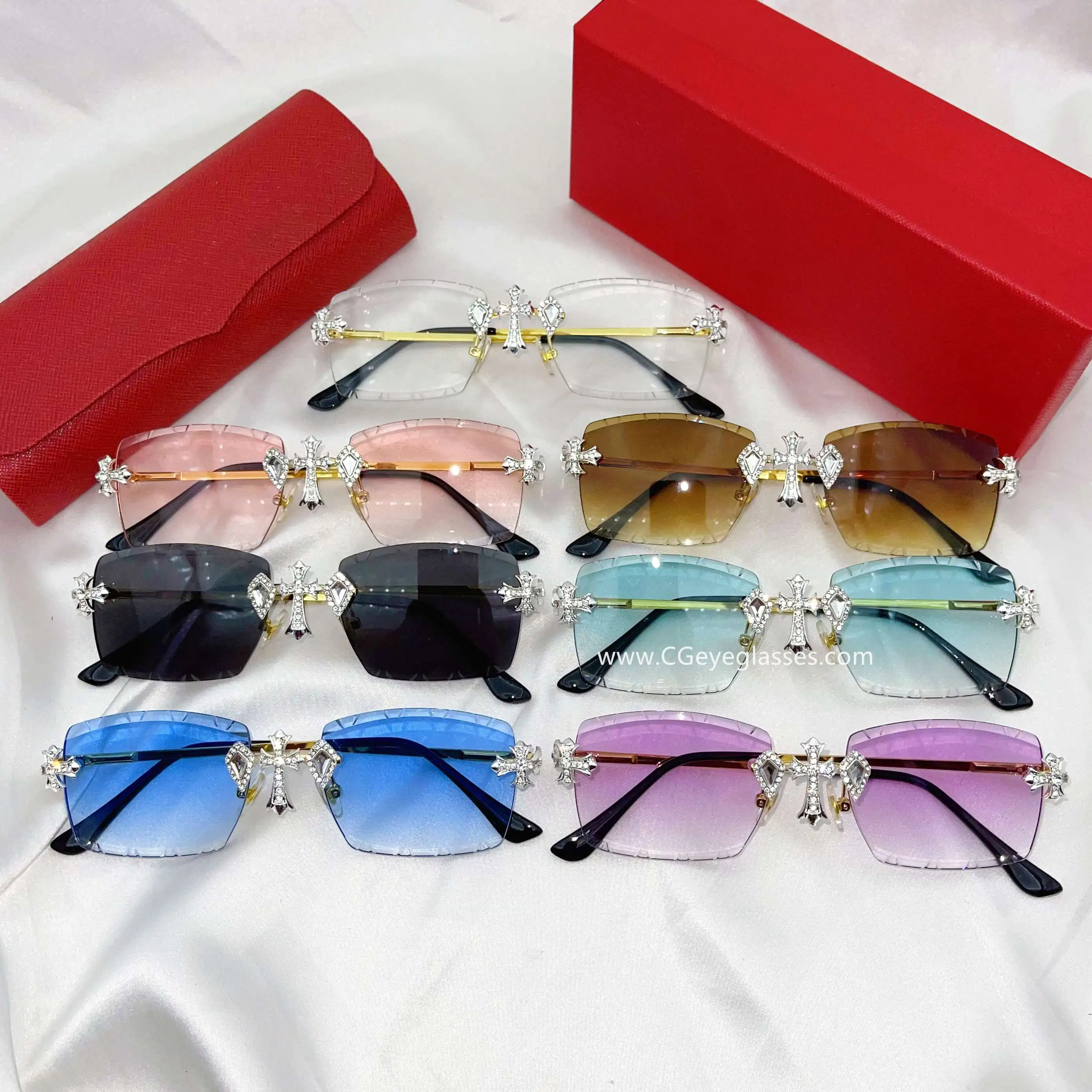 2023 Fashion Brand Design Vintage Rimless Rhinestone Sunglasses Women Men Retro Cutting Lens Gradient diamonds Sun Glasses UV400