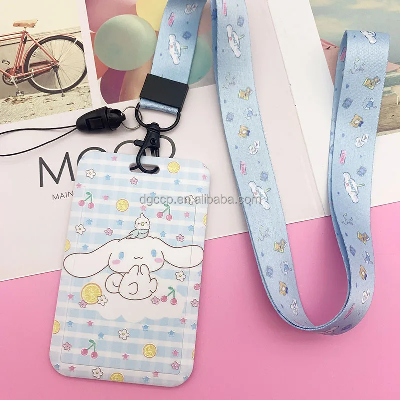 Cute Cartoon sanrios Cinnamoroll dog Card Holder Lanyard Anti-Lost Name Badge Bus Work ID Card Case with Lanyard