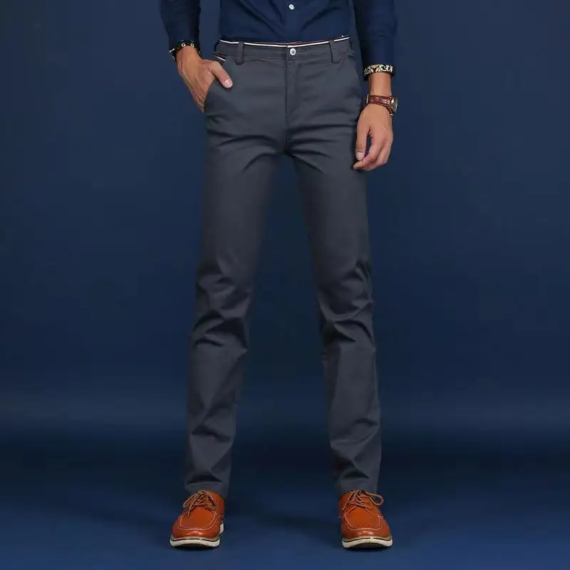 New popular Casual Pants Men New Business Fashion slacks Elastic Straight Trousers Male Brand Gray Khaki Navy chino pants