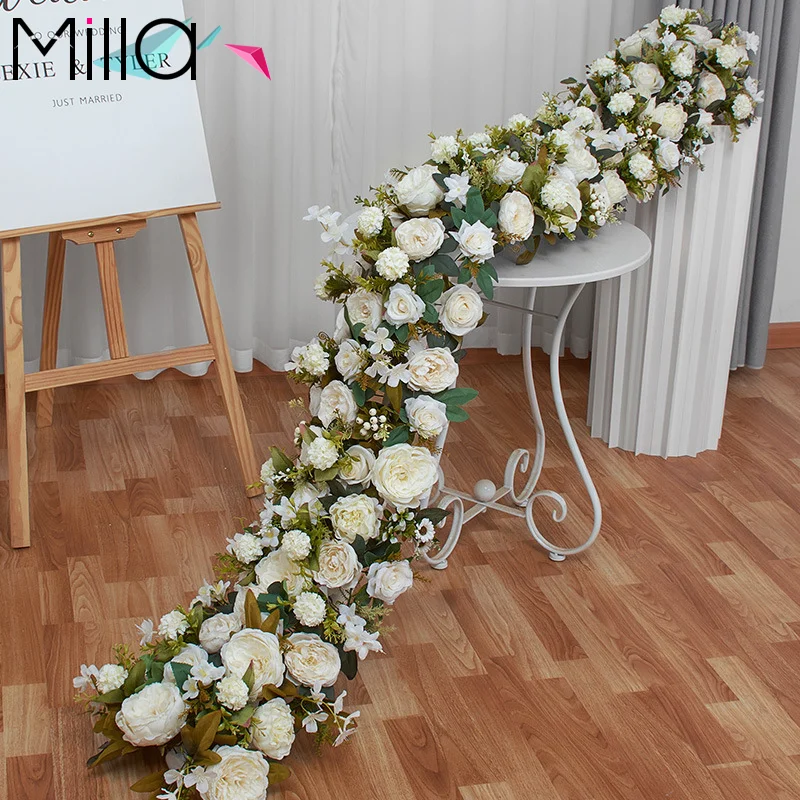 Floral Table Runners for Wedding Artificial Silk Flower Wedding Background Wall Decoration