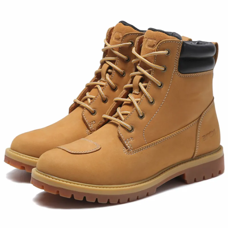 Amazon Top Seller ARCX Yellow Nubuck Leather Casual Safety Protective Riding Motorcycle Shoes for Men Kids