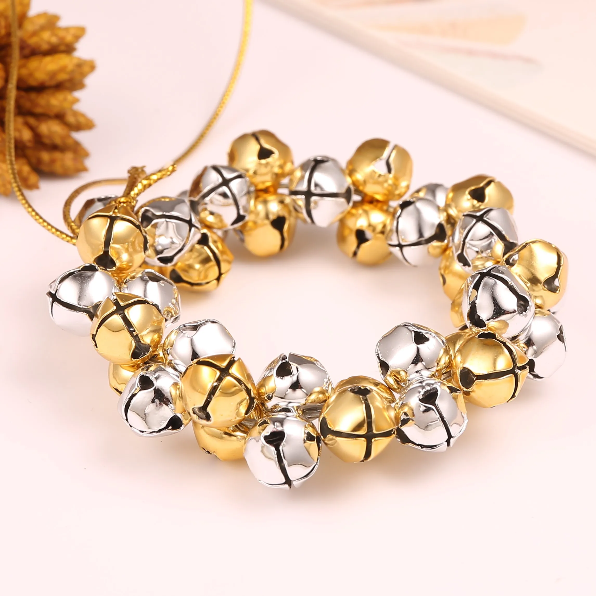 Hot colorful Christmas ornaments iron bell wreaths metal Christmas bell garland wreath