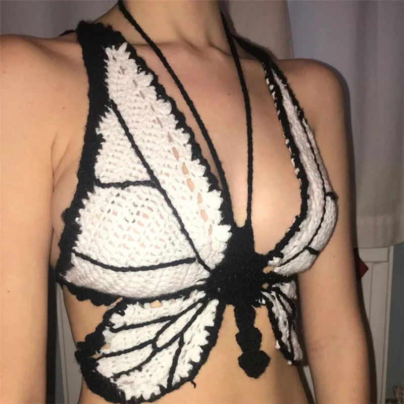 wholesale butterfly crochet top sexy crochet bikini top splicing crochet tops for women