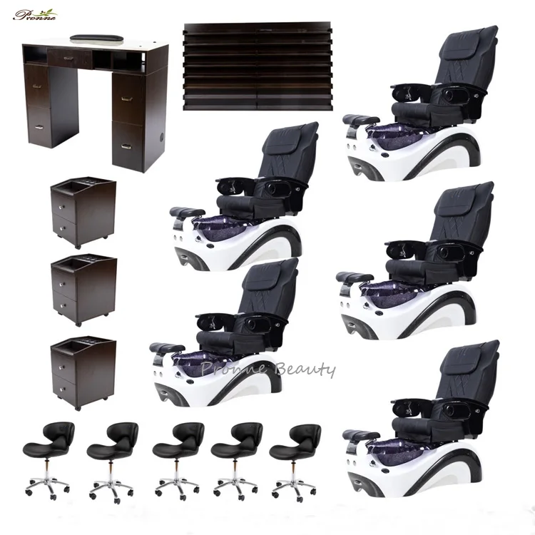 2024 new design foshan salon furniture royal fiberglass electric recling pedicure spa chair nail station set
