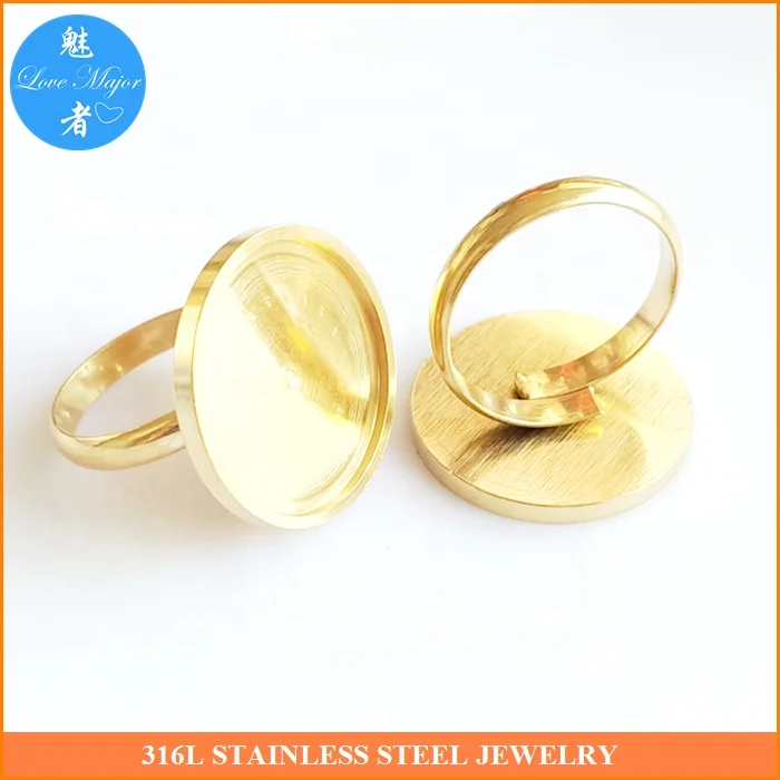 18K Gold Plated Tray Adjustable Base Ring Jewelry Findings and Components Stone Stainless Steel Jewelry Making