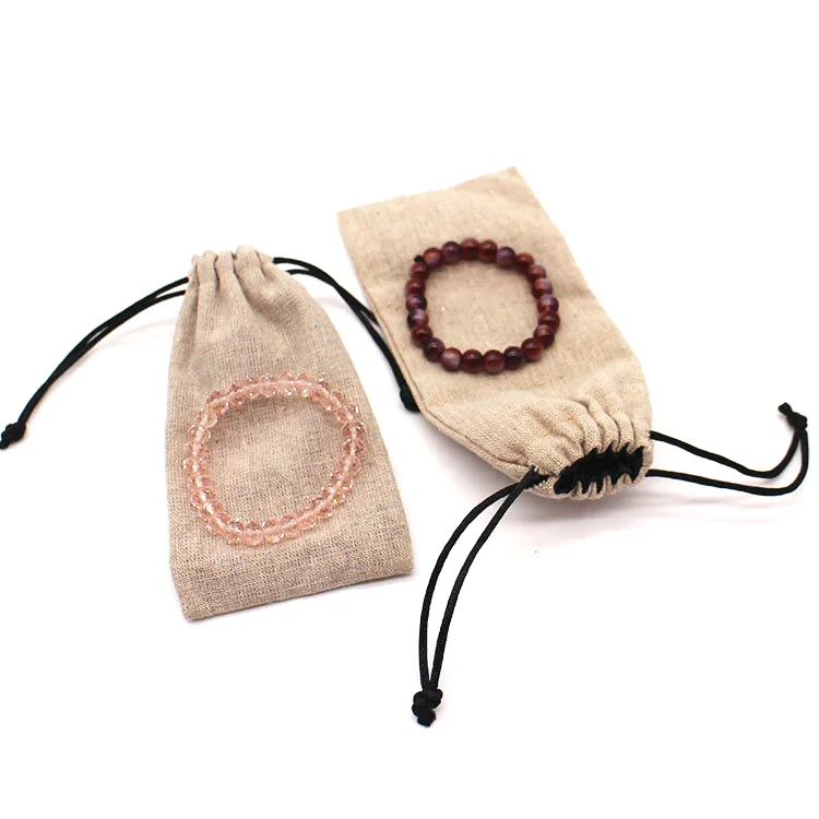 Wholesale custom jewelry linen small drawstring bag jute dust proof make up bag storage bag