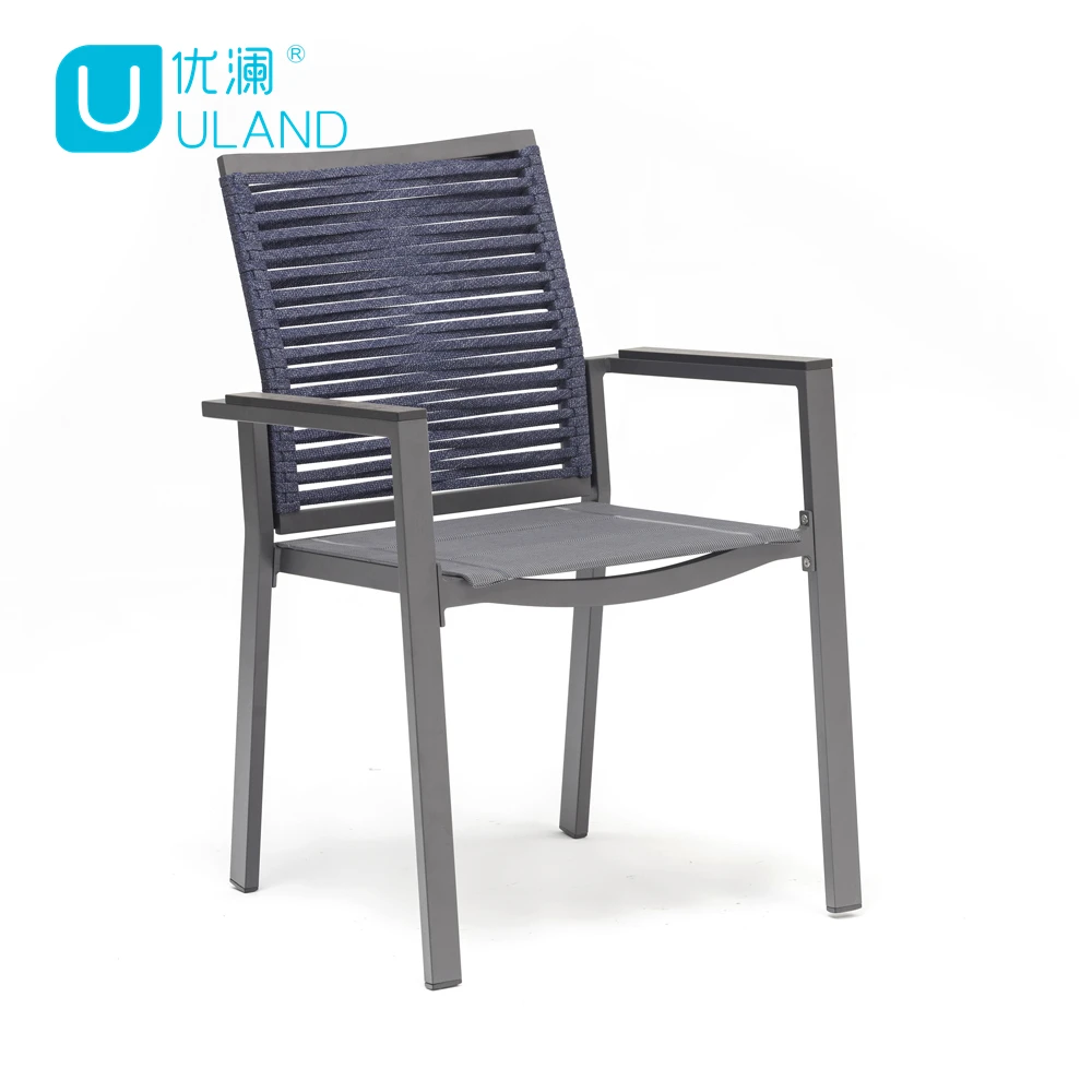 Uland Hot Sale Light Weight Steel Material Outdoor Patio Dining Furniture Stack 6 8 Garden Chair Table Set