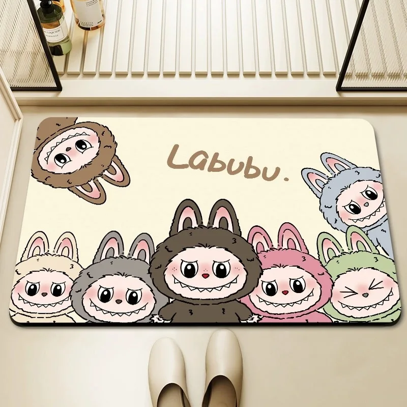Botu Labubu Cartoon Cute Diatom Mud Floor Bath Children Home Door Footmat Bathroom Carpet Labubu Bathroom Absorbent Floor Mat