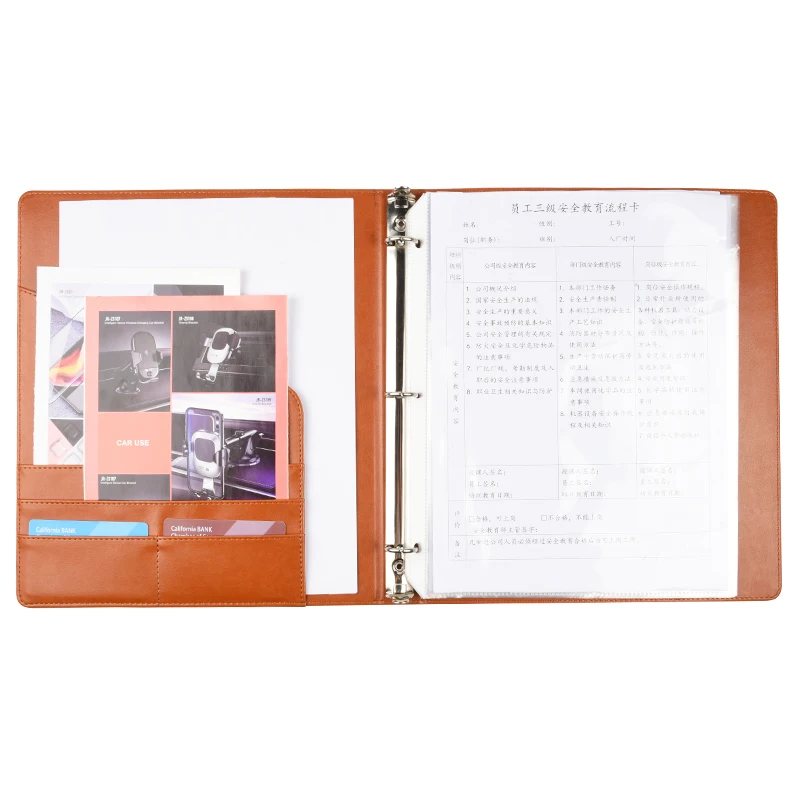 Business File Holder PU Leather 3 Ring Binder Padfolio Case Executive Folder Professional Letter Size A4 Document Bag