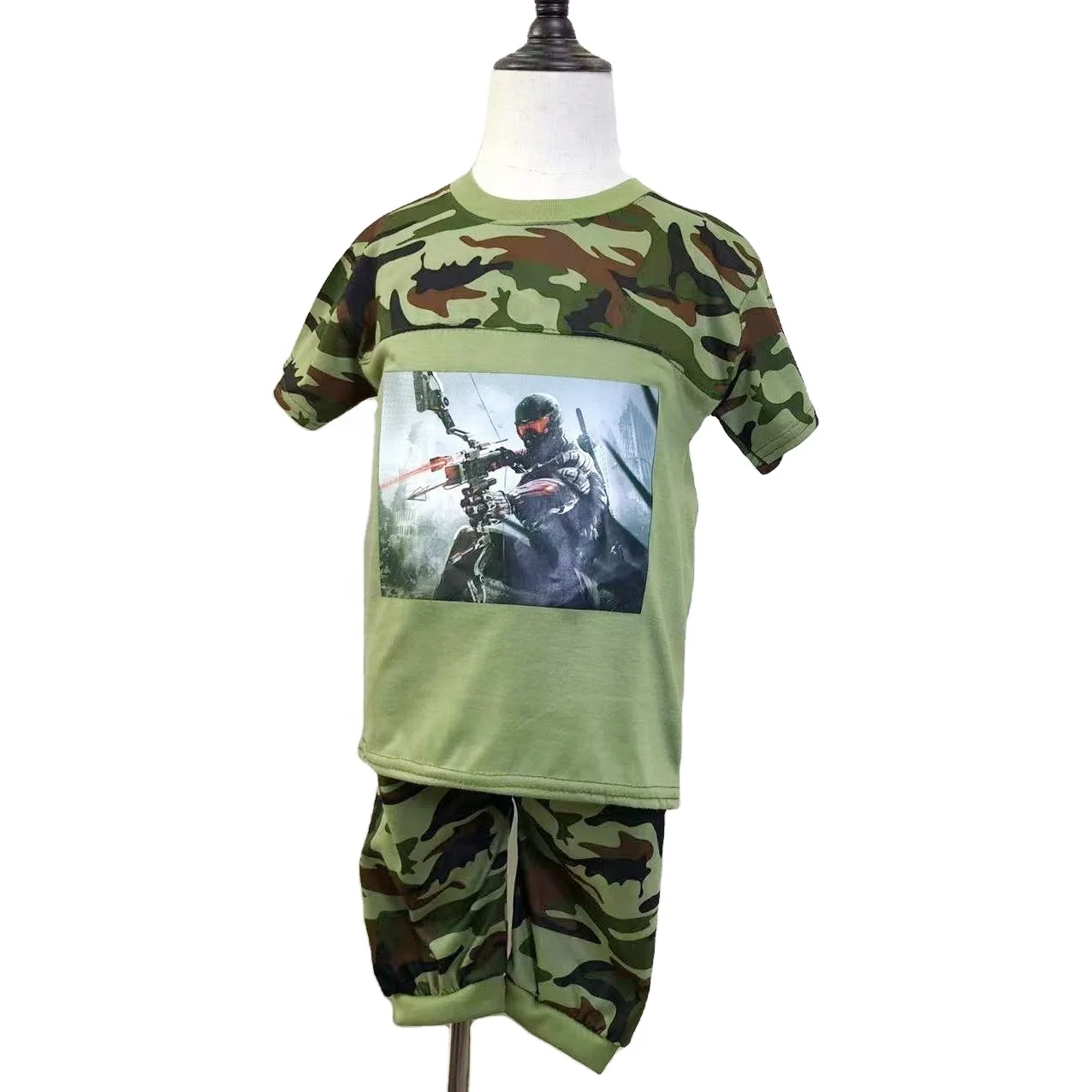 Spot Goods Fast delivery MC008 summer camouflage children gym sports kids wear wholesale boys clothes set for 4 - 6 years old