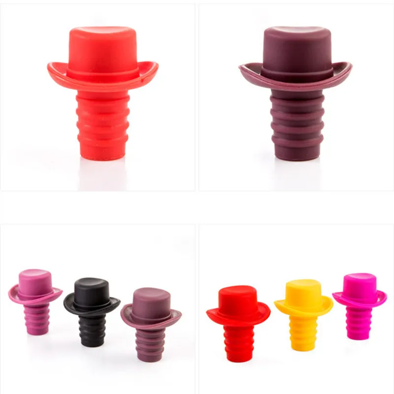 BPA Free Good Quality Hat Shaped Silicone Wine Bottle Stopper with Ccrew Threaded Cork