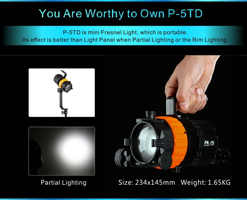  Falcon Eyes 100W Pulsar P-5TD 3200K-5600K adjustable focus professional photography photo video studio led fresnel spot light