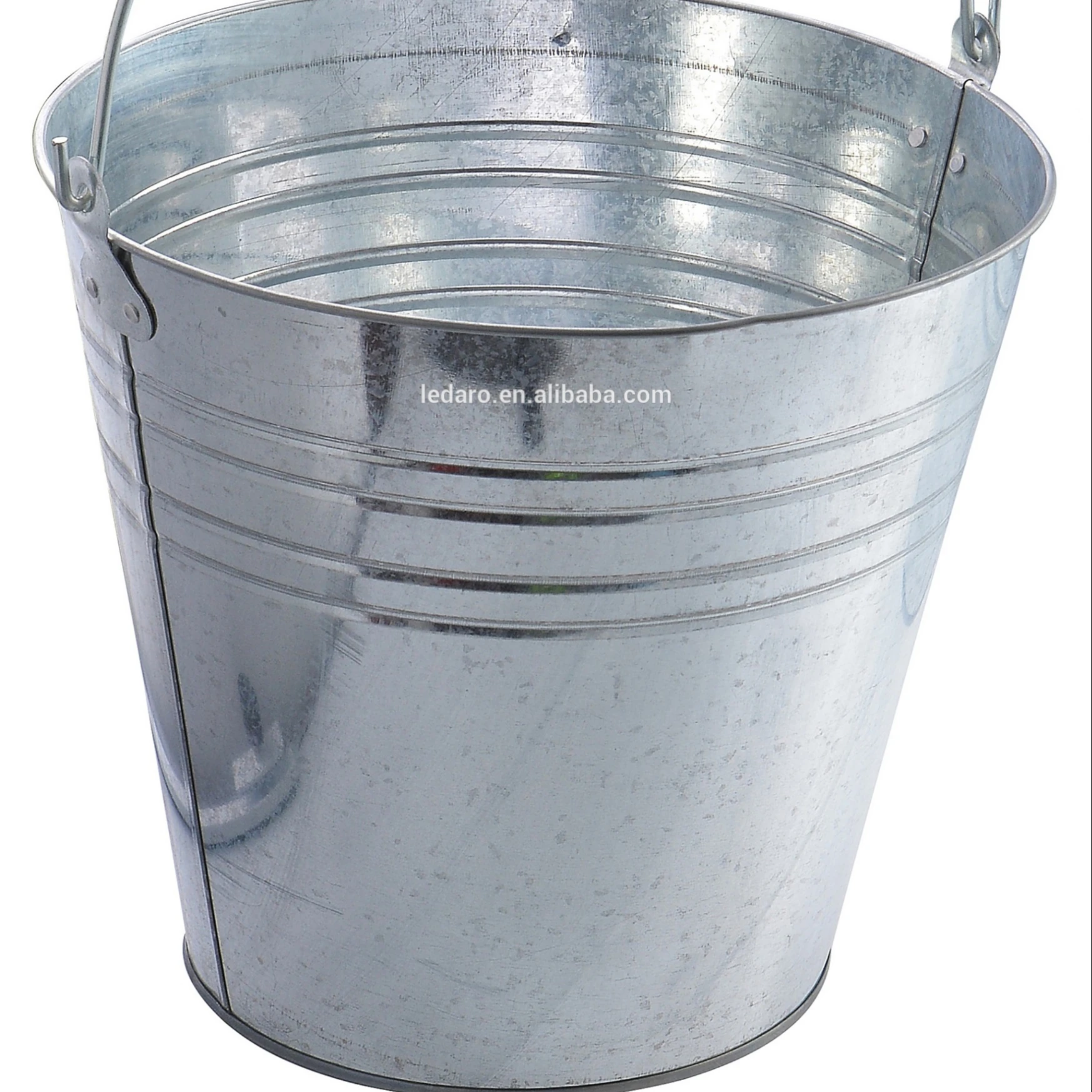 Heavy Metal Round Natural Galvanized Steel Pail Bucket for Hotels Hospitals 15L