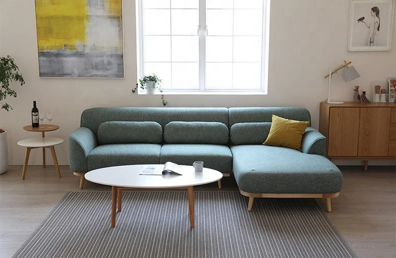 American style modern sectional wooden leg 3 places small combination L shaped living room fabric sofa